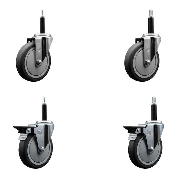 Service Caster 5'' Thermoplastic Rubber Wheel Swivel 3/4'' Expanding Stem Caster Set 2 Brakes, 4PK SCC-EX20S514-TPRB-2-PLB-2-34 - main